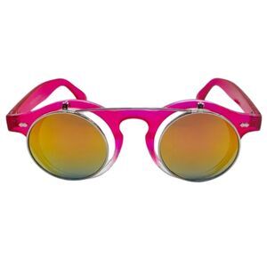 6112 | Gold Mirror Lens Flip Up Circle Sunglasses